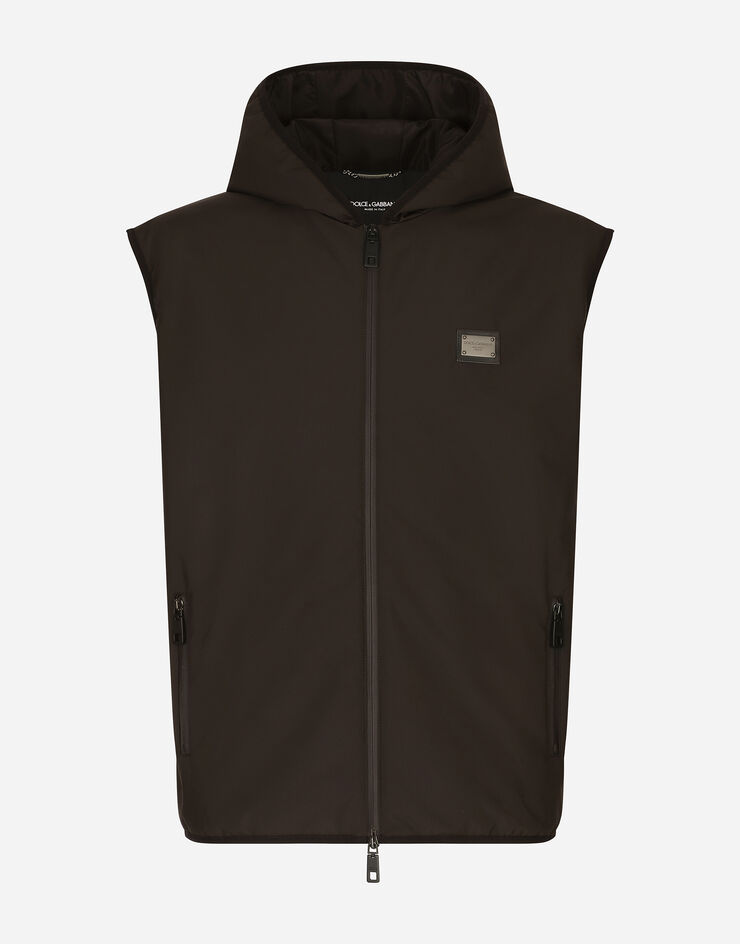 Dolce & Gabbana Gilet en nylon avec capuche et plaquette à logo Noir G9AOGTGG722