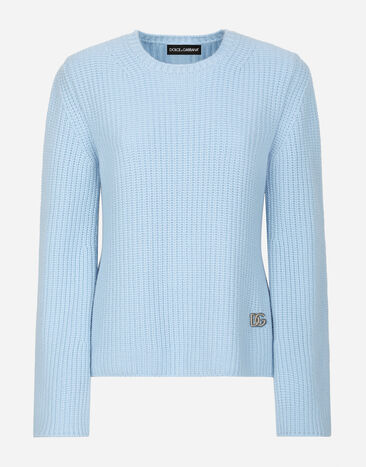 Dolce & Gabbana Jersey de lana acanalada con logotipo DG Azul Claro FXX59TJAWYT