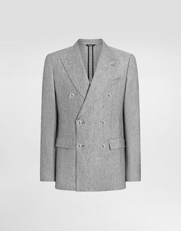 Dolce & Gabbana Chaqueta de botonadura doble Sicilia Light en tela de lino Gris G2QS7TFU4MF