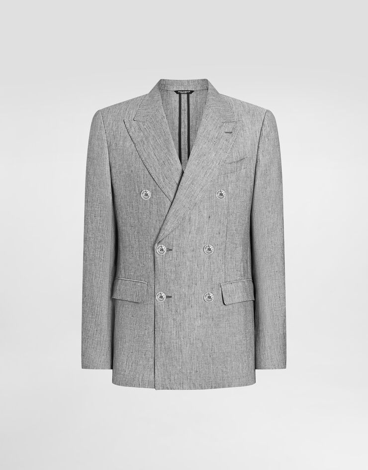 Dolce & Gabbana Sicilia light double-breasted jacket in linen canvas Grey G2QS7TFU4MF