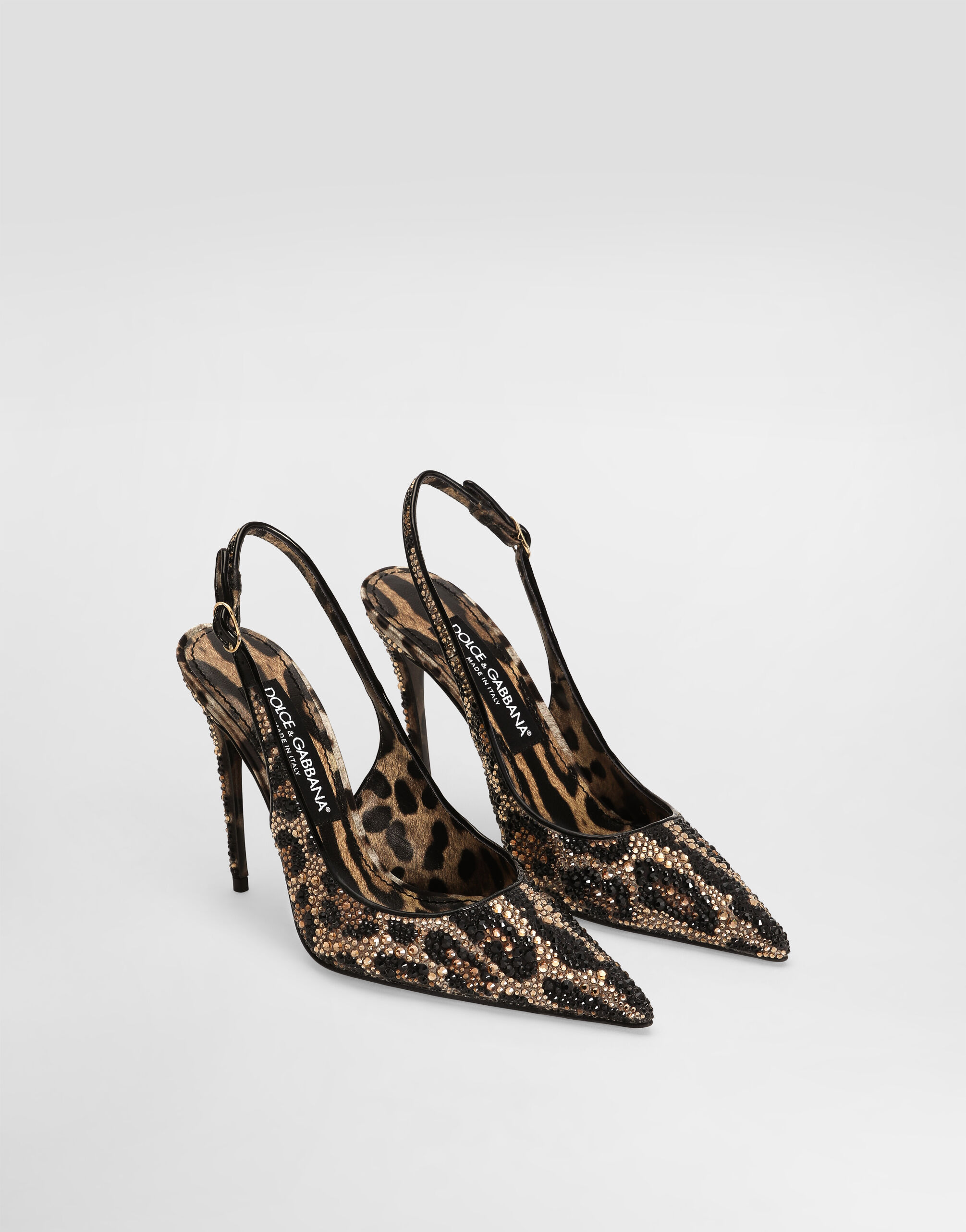 Satin slingbacks with fusible rhinestones in Animal Print for