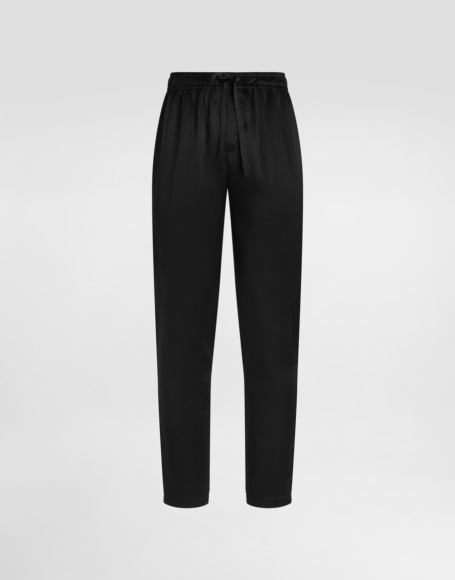 Silk pajama pants with logo embroidery