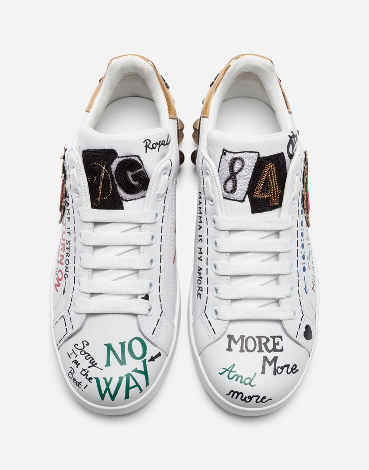 Dolce & Gabbana Printed calfskin nappa Portofino sneakers with patch and embroidery 白/金 CK1544AH029