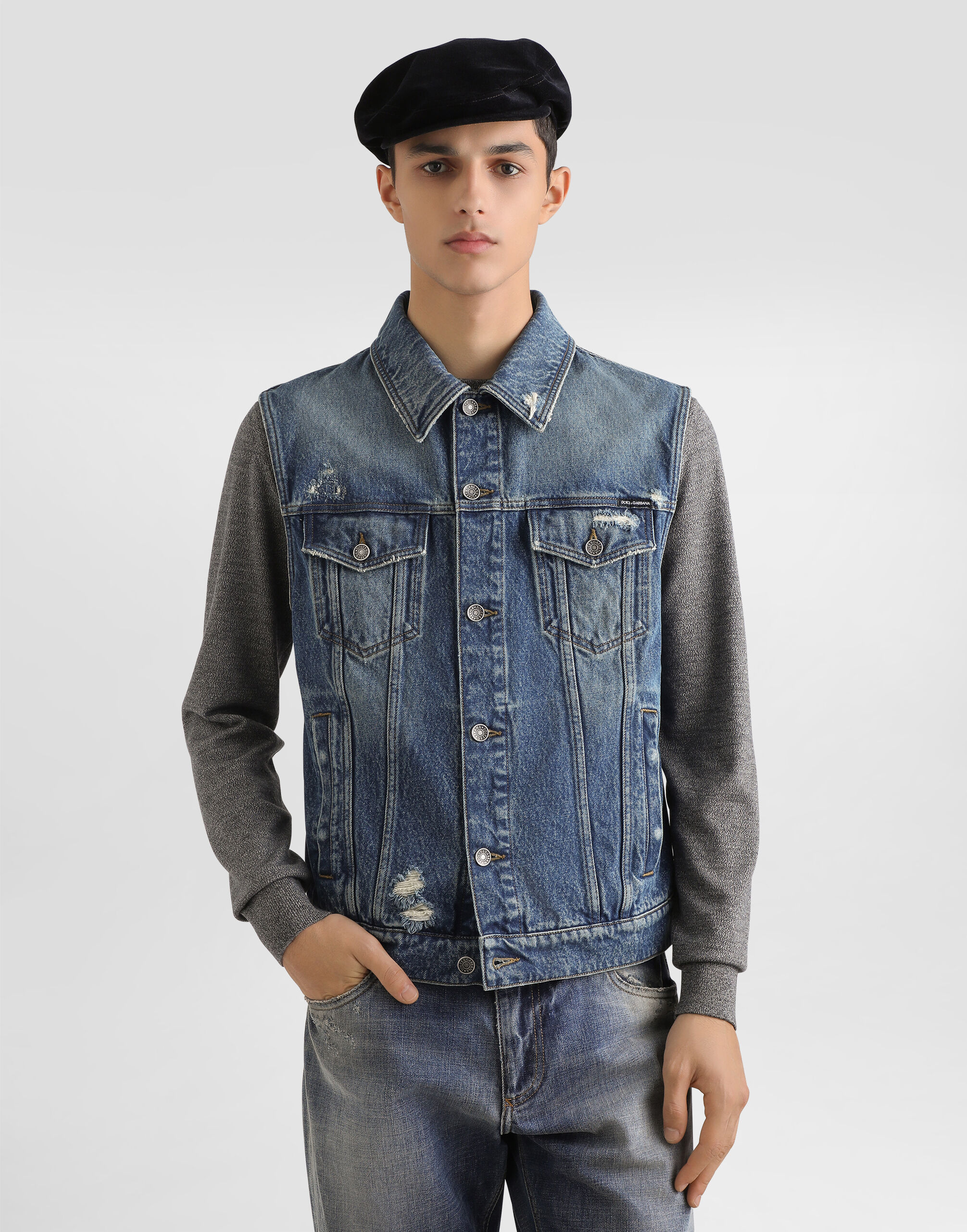Sleeveless cotton denim jacket