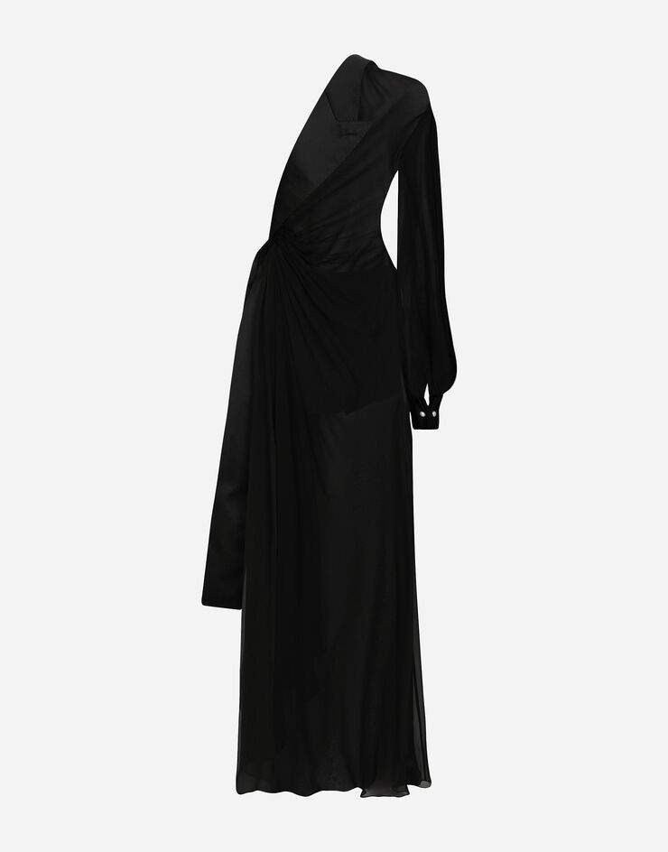 Dolce & Gabbana Longue robe asymétrique en mousseline Noir F6JHETFU1AT