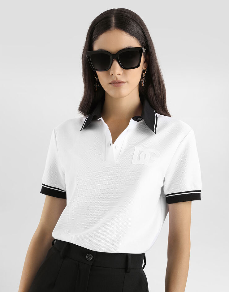 Dolce & Gabbana Polo en piqué avec broderie Blanc F8V33ZGDDMH