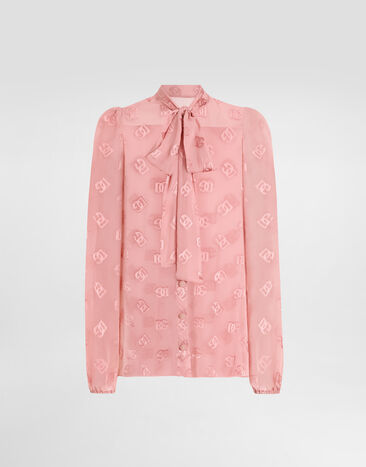 Dolce & Gabbana Silk shirt with devorè DG logo Pink F6GAUTFU2L8