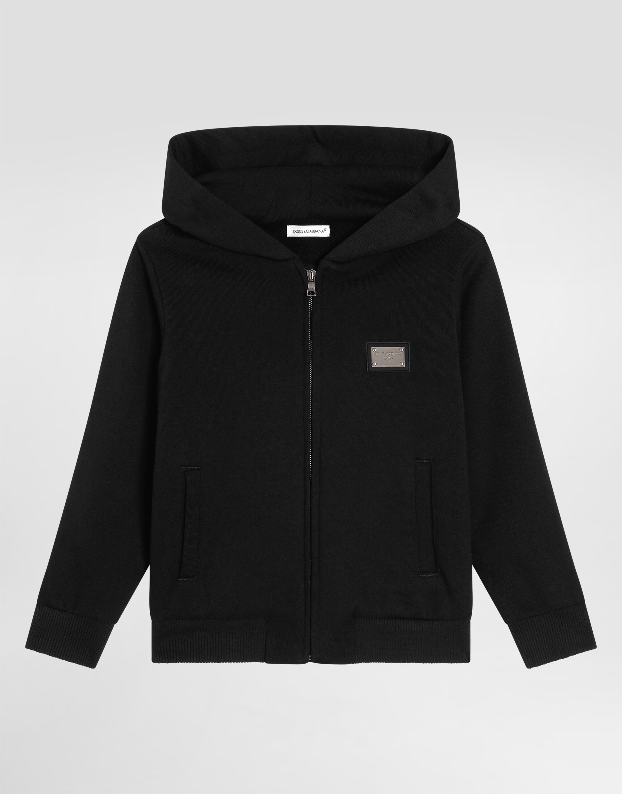 D&G フルジップパーカー Sサイズ 黒 ブラックのボーイズ Zipped hoodie with DG logo plaque | Dolce&Gabbana®