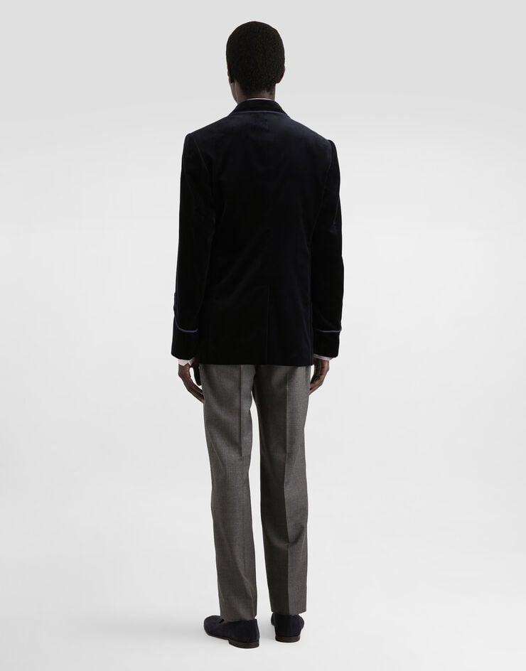 Dolce & Gabbana Double-breasted sicilia-light jacket in smooth velvet Blue G2VQ4TFUVG7