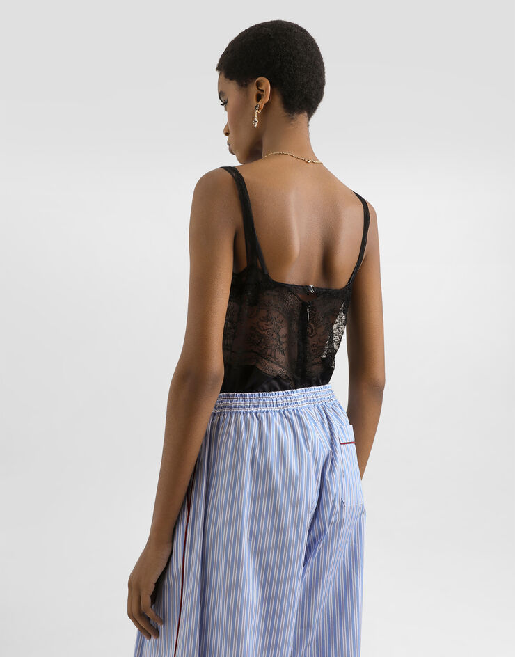 Dolce & Gabbana Silk top with lace inserts Black F7BU2TFU1AU