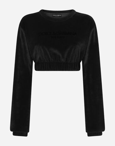 Dolce & Gabbana Cropped chenille sweatshirt with carpet-stitch embroidery White F8U78TGDB6T