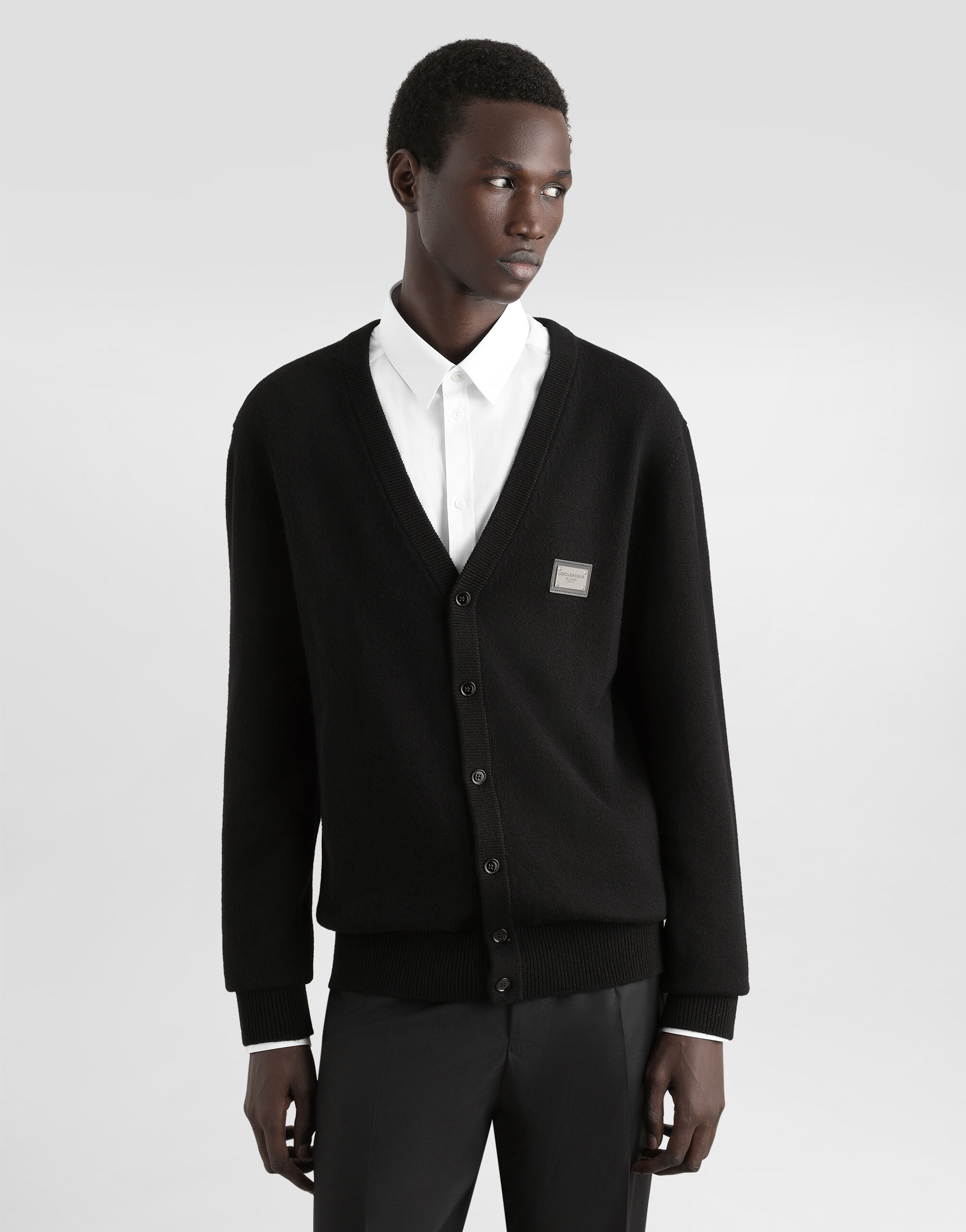 Cashmere and wool cardigan with branded tag in Black for Men