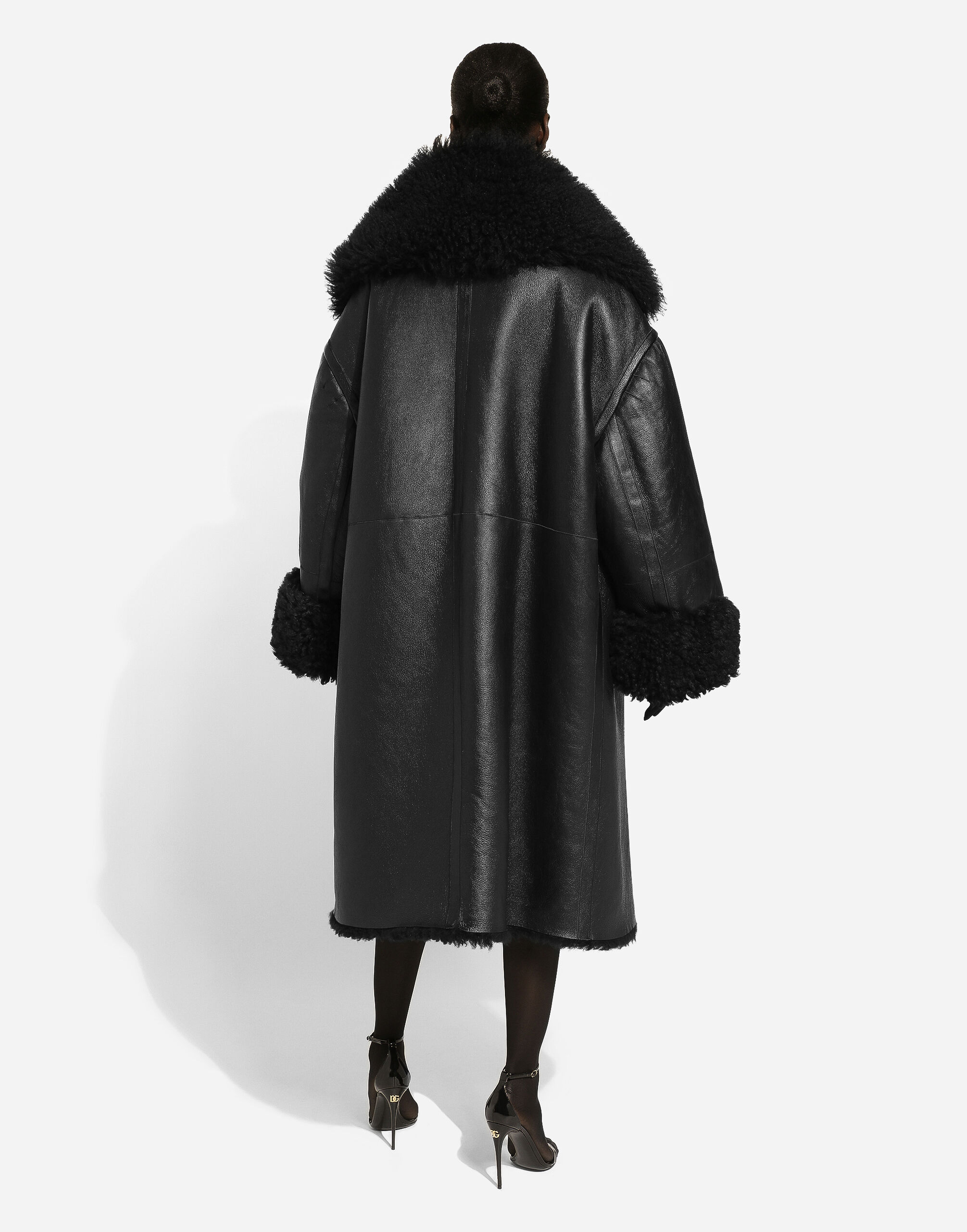 Double-breasted shearling coat in Black for Women | Dolce&Gabbana® US