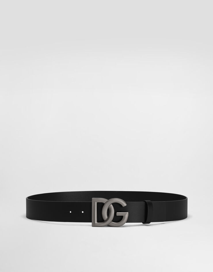Dolce & Gabbana Cinturón de cuero de lujo con hebilla con logotipo DG cruzado Negro BC4646AX622