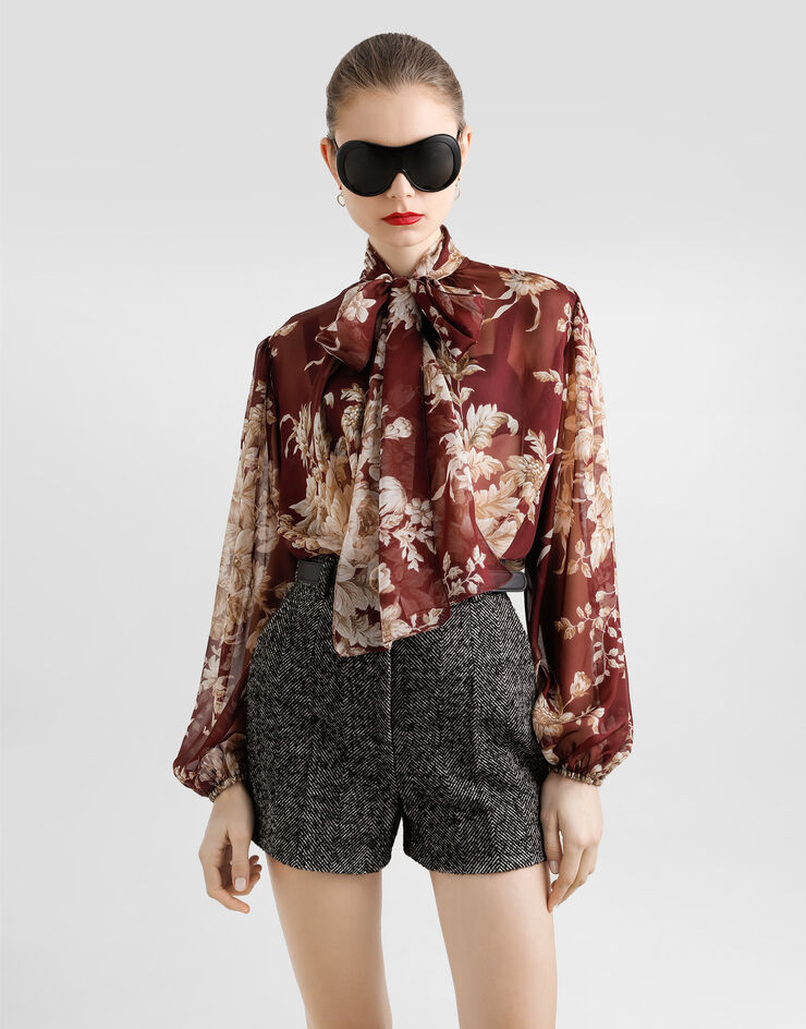 Dolce & Gabbana Bluse aus Chiffon mit Rosenprint Drucken F5R62TIS1ZO