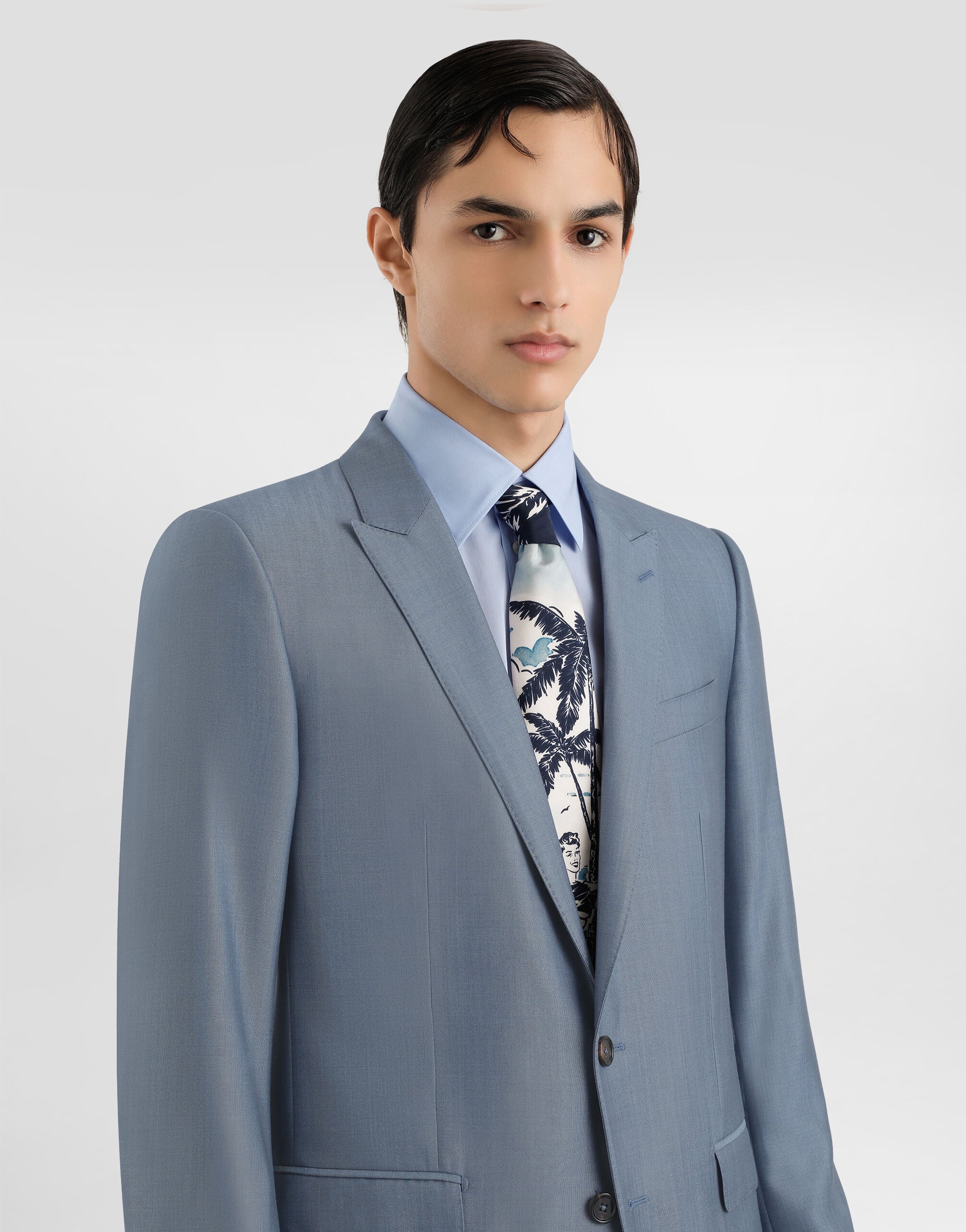 Single-breasted wool and silk suit in Azure for Men