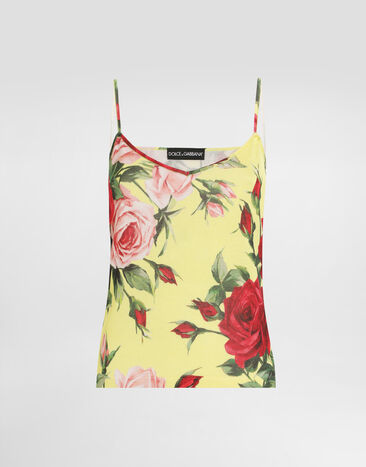 Dolce & Gabbana Silk knit tank top with bouquet print Print FXT40TJAHLC