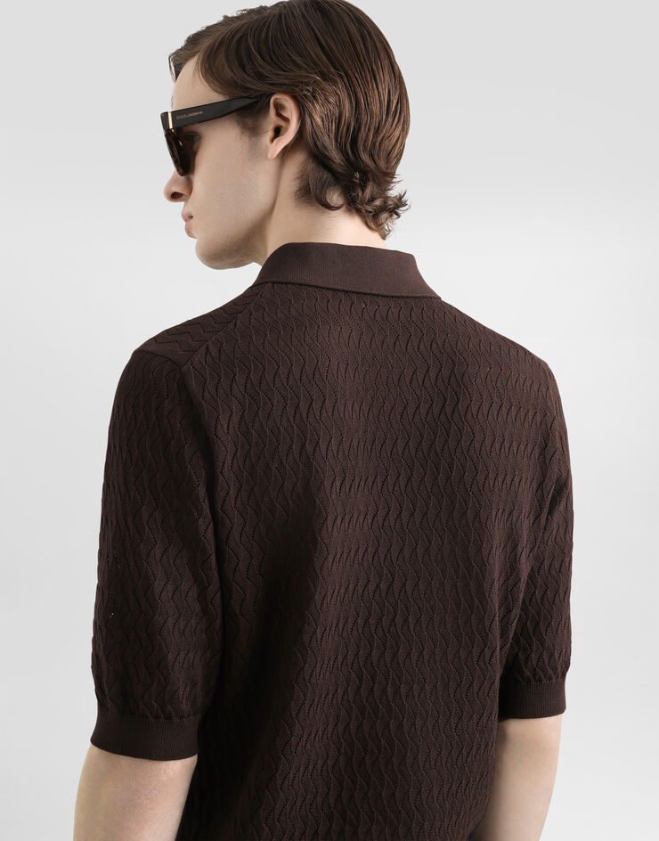 Dolce & Gabbana Micro-pattern cotton polo shirt Brown GXZ06TJBCGV