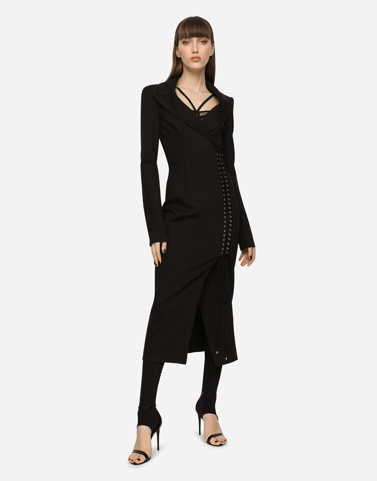 Dolce & Gabbana Jersey coat dress with laces and eyelets Black F6AOVTFUUBD