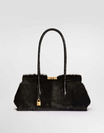 Dolce & Gabbana Marlene handbag in kid leather and polished crocodile Black BB7930A2E68
