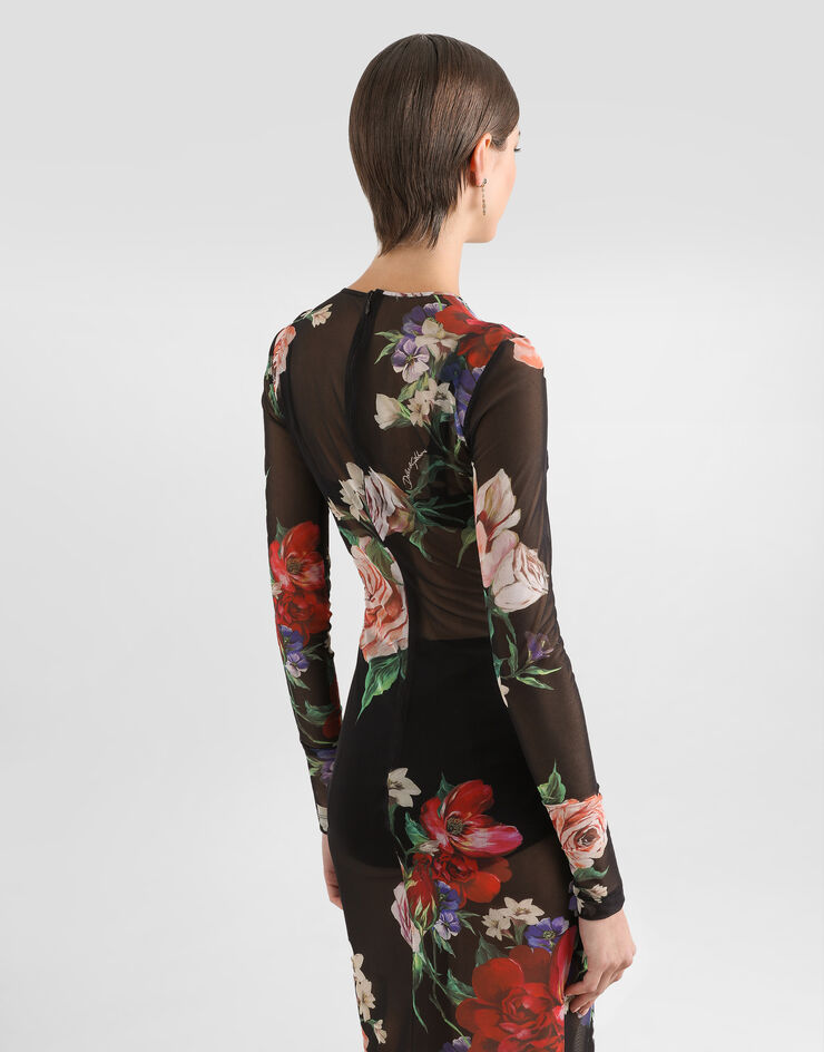 Dolce & Gabbana 花卉印花薄纱中长连衣裙 版画 F6IAPTFSUBV