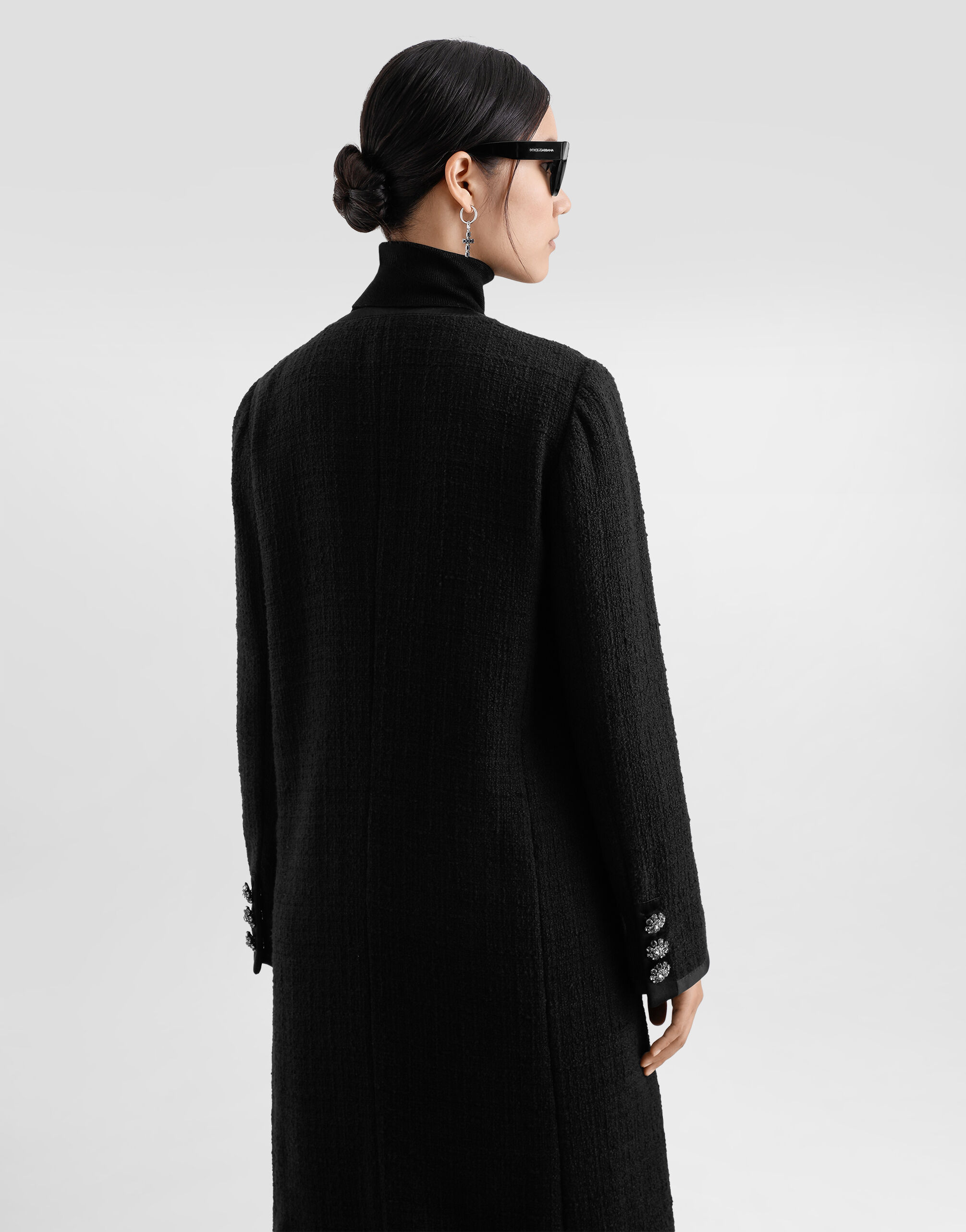 Single-breasted raschel tweed coat in Black for Women
