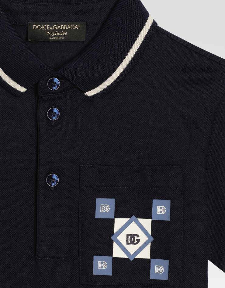 Dolce & Gabbana Polo in Piquet con stampa Blu L4JTIQG7O9E