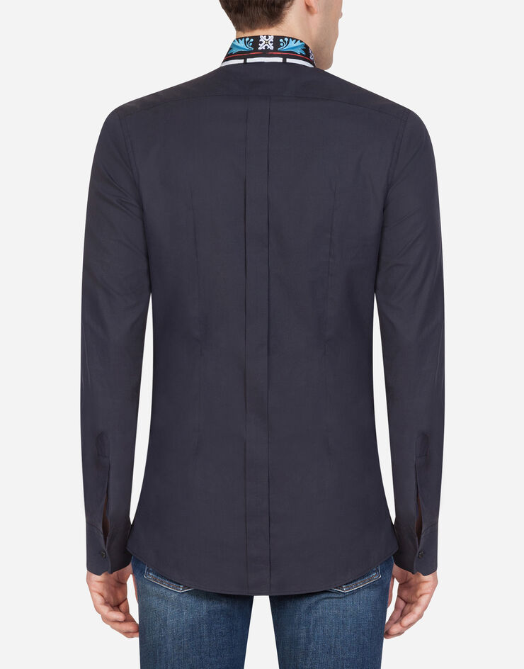 Dolce & Gabbana GOLD COTTON AND PRINTED SILK TUXEDO SHIRT BLUE G5GT1TGEL91