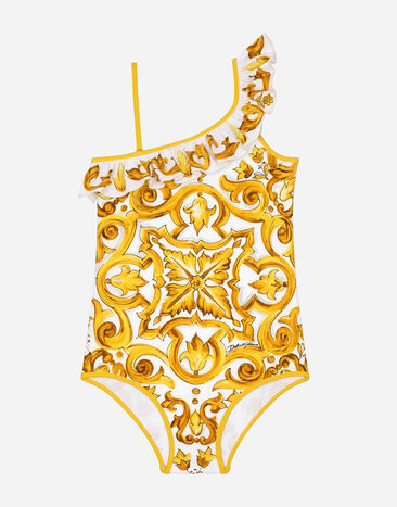 Dolce & Gabbana One-piece swimsuit with yellow majolica print Print L5J838ON03W