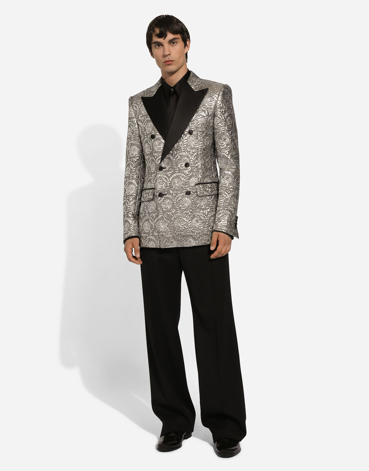 Dolce & Gabbana Zweireihige Smokingjacke Sicilia Lamé-Jacquard Silber G2QU4TFJMZ3