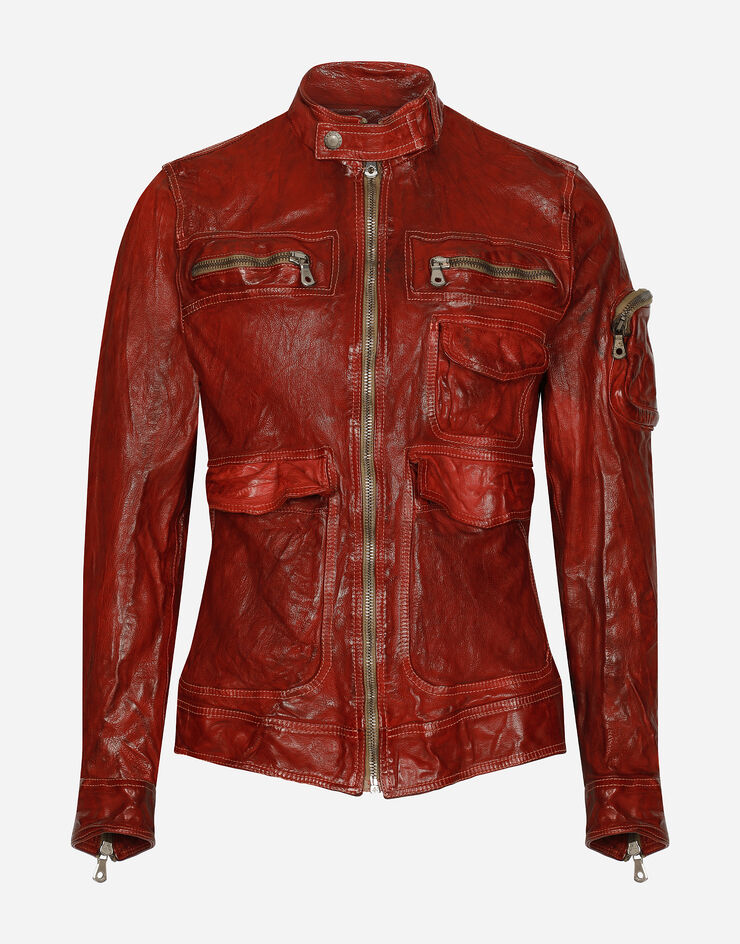 Dolce & Gabbana Куртка из обработанной кожи с несколькими карманами бордо G9AHMLGG133