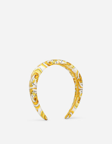Dolce & Gabbana Twill hairband with yellow majolica print Multicolor L4J840G7H2U