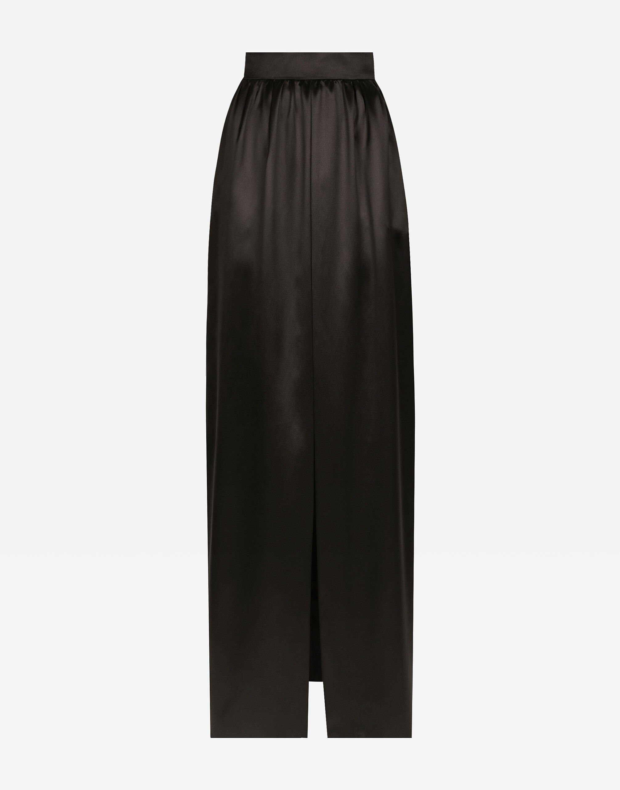 Long silk satin skirt with slit in Black for Women