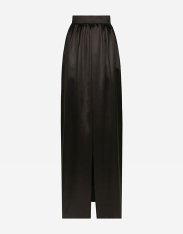 Dolce & Gabbana Falda larga en raso de seda con abertura Negro F7AI3THLMAA