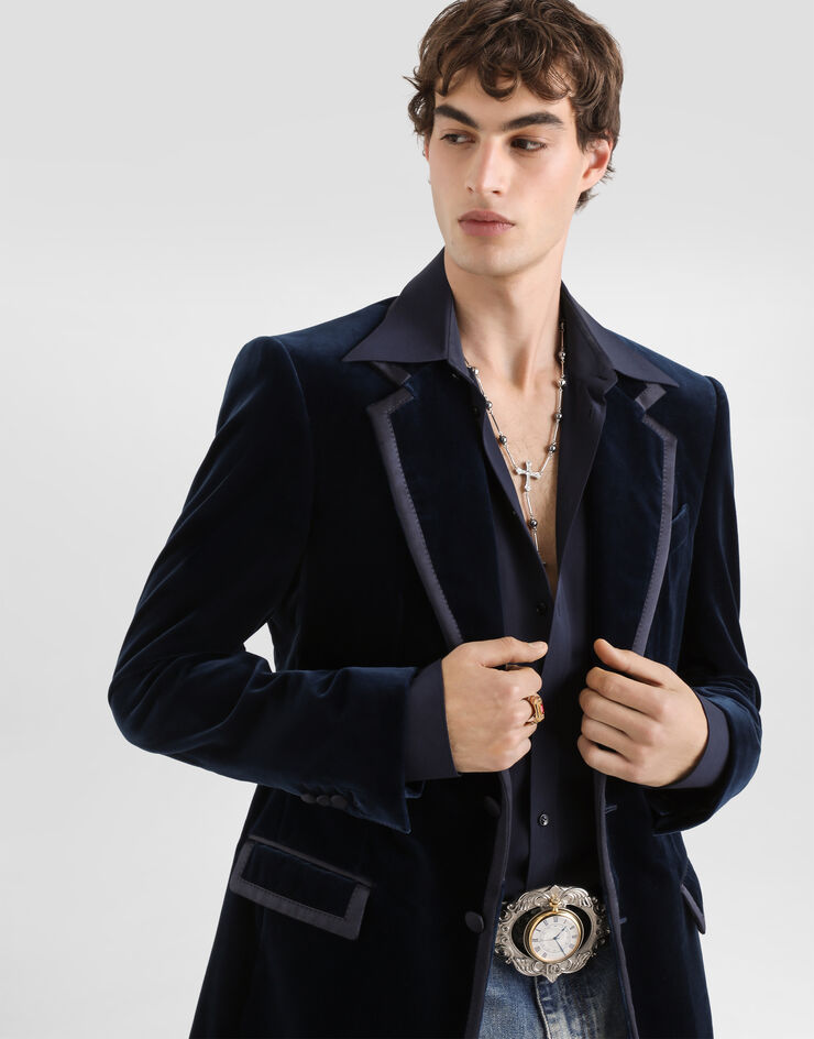Dolce & Gabbana Sicilia single-breasted Tuxedo jacket in velvet Blue G2VP0TGK446