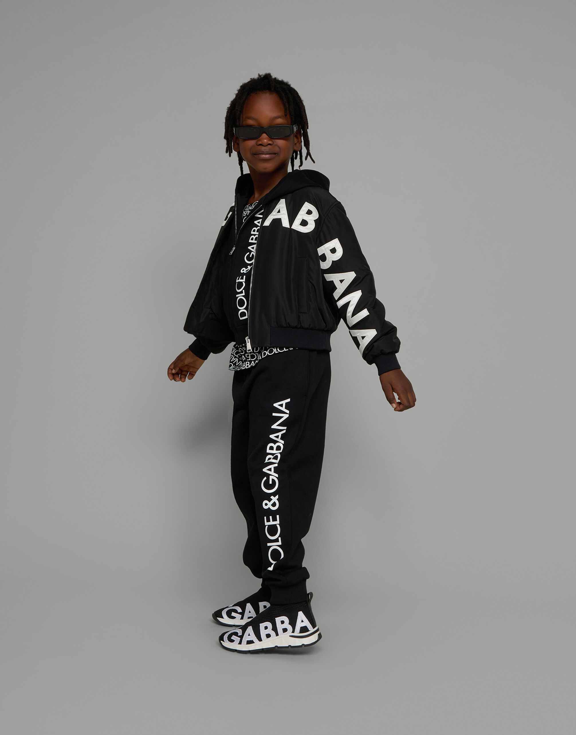 Cotton jogging pants with logo print in Black Dolce Gabbana