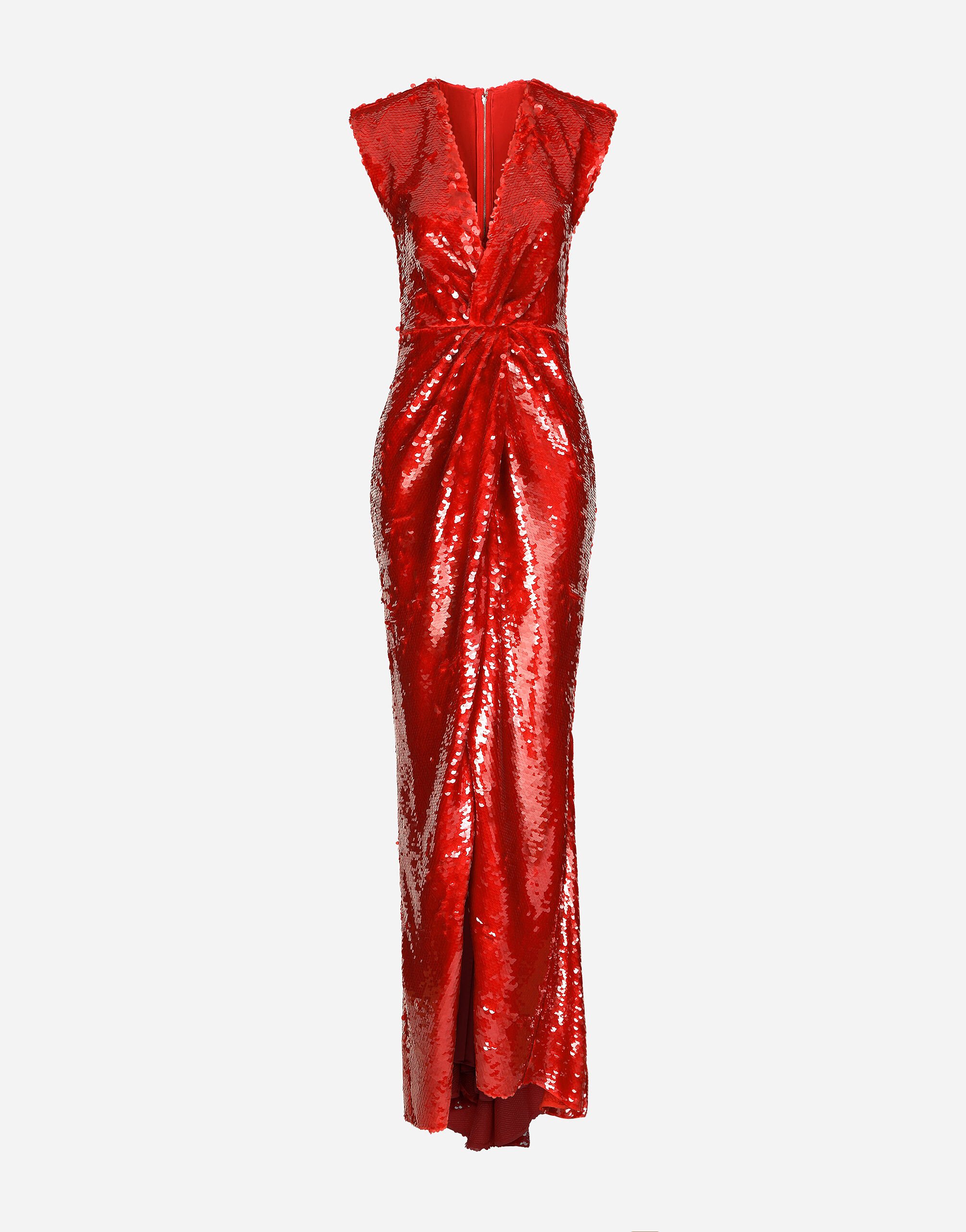 Dolce & Gabbana Long sequined dress with draping Red F6BDLTFURAD