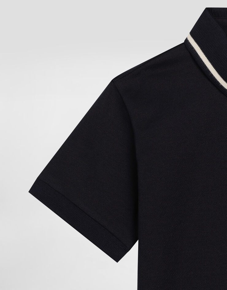 Dolce & Gabbana Polo in Piquet con stampa Blu L4JTIQG7O9E
