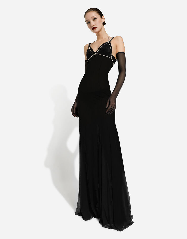 Dolce&Gabbana Long tulle slip dress Black F6DCMTFLREY