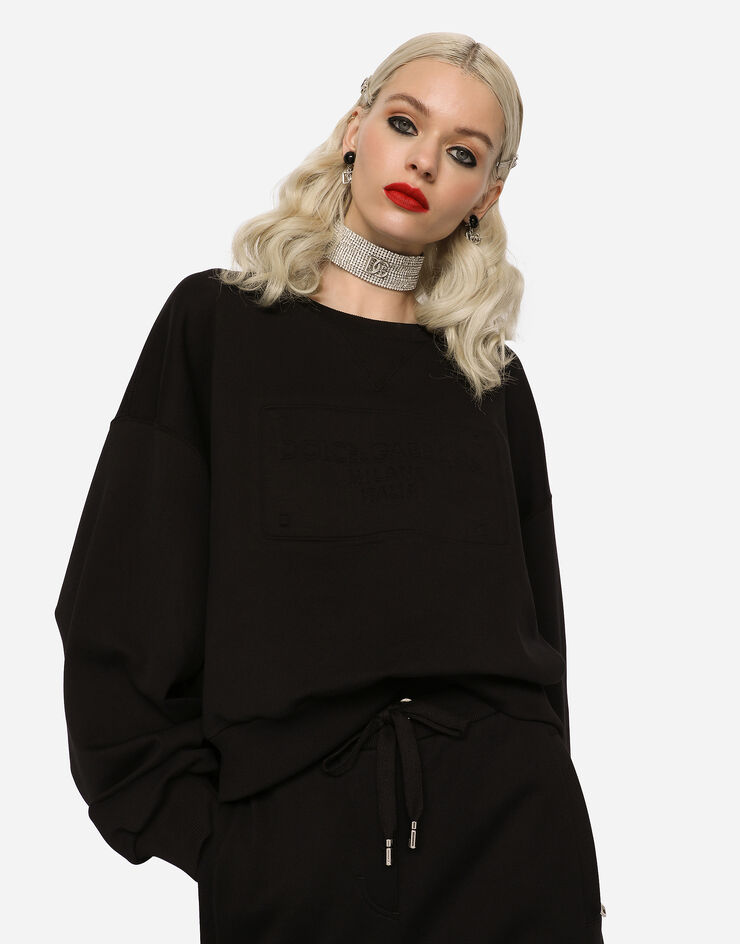 Dolce & Gabbana Jersey sweatshirt with embossed logo Black F9L05ZG7EJ2