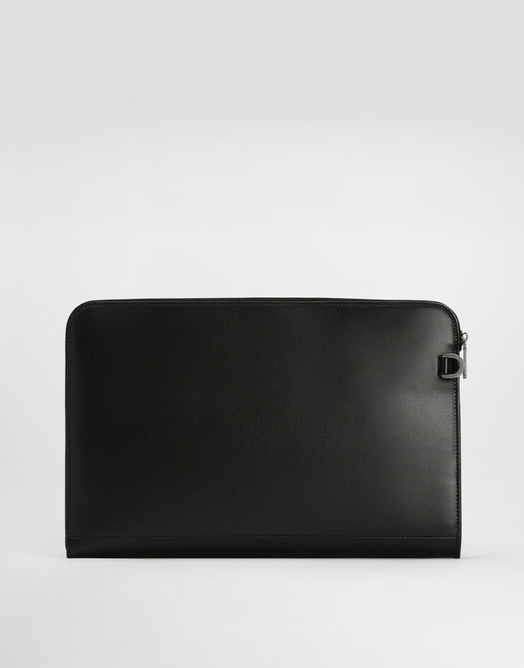 Dolce & Gabbana Cartera de mano grande en piel de becerro con logotipo en relieve Noir BM2276AG218