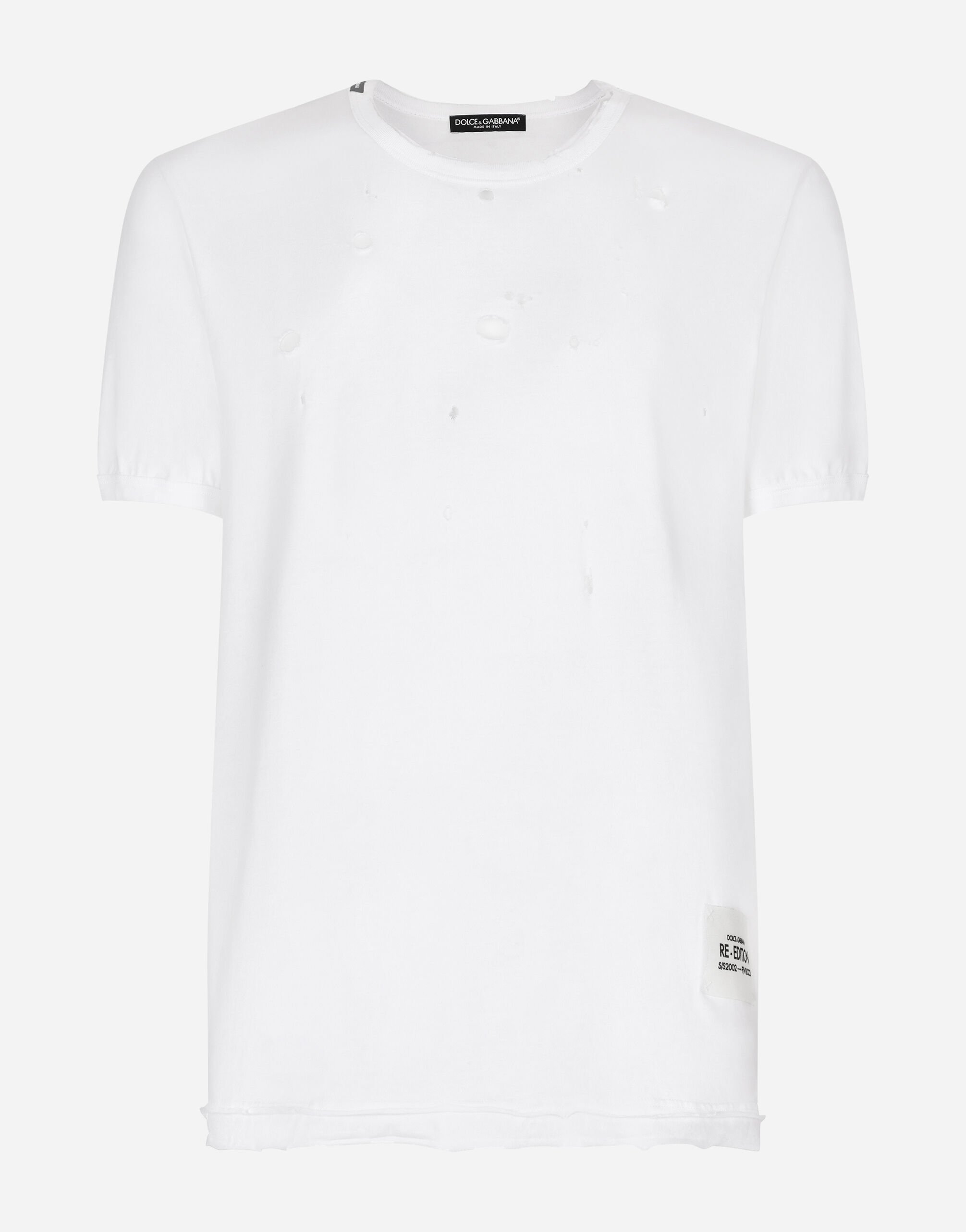 Dolce&Gabbana Camiseta de algodón con detalles rotos  Bleu GW3JATFUFJR