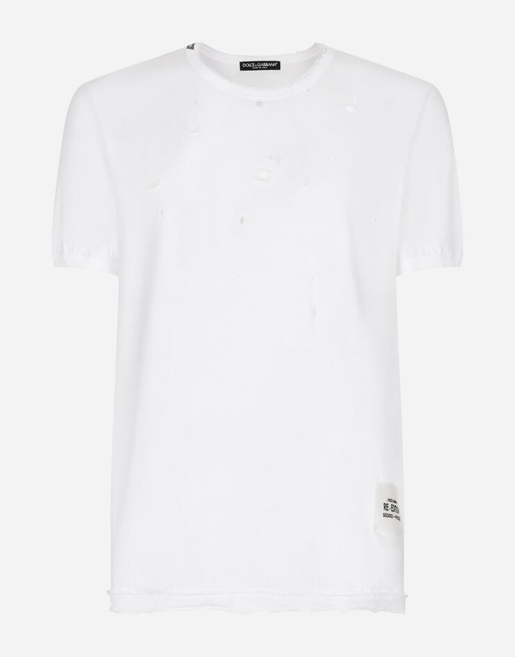 Dolce&Gabbana تيشيرت قطني بتفاصيل ممزقة أبيض G8QW6TG7JW1