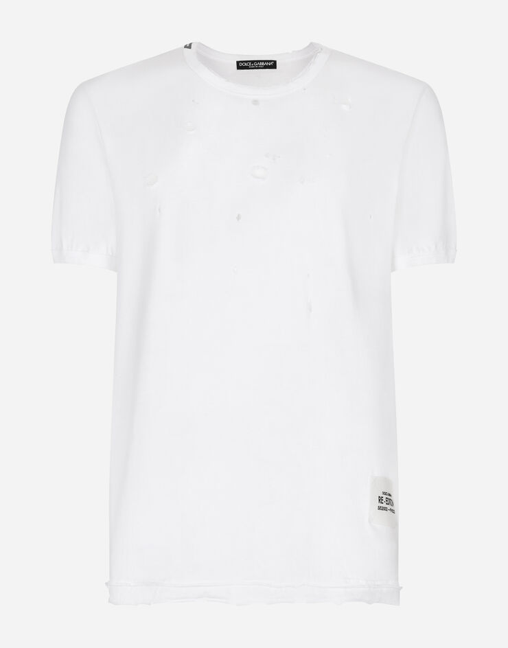 Dolce&Gabbana Cotton T-shirt with rips White G8QW6TG7JW1