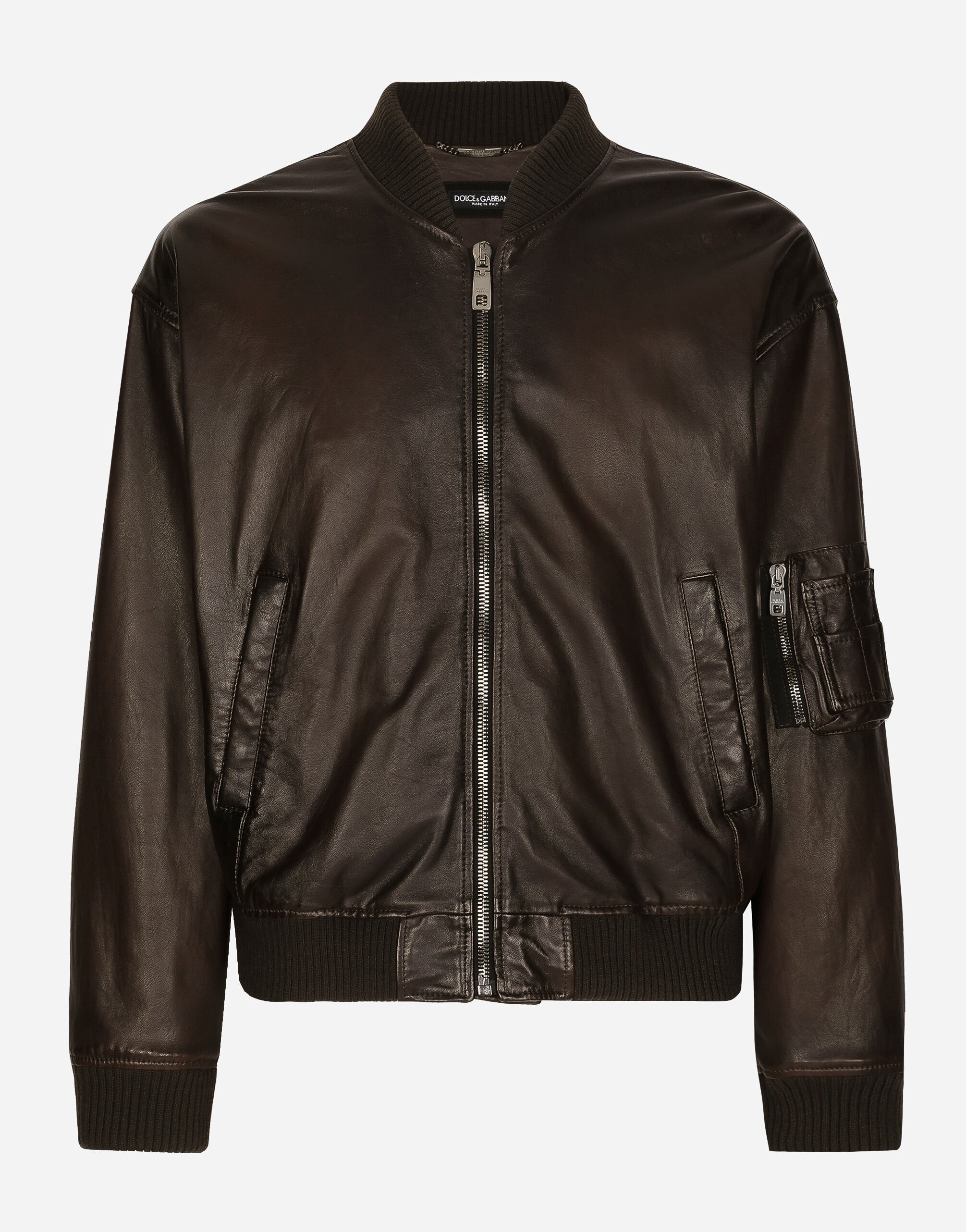 Dolce & Gabbana Padded leather jacket Brown G9AXHLHULVD