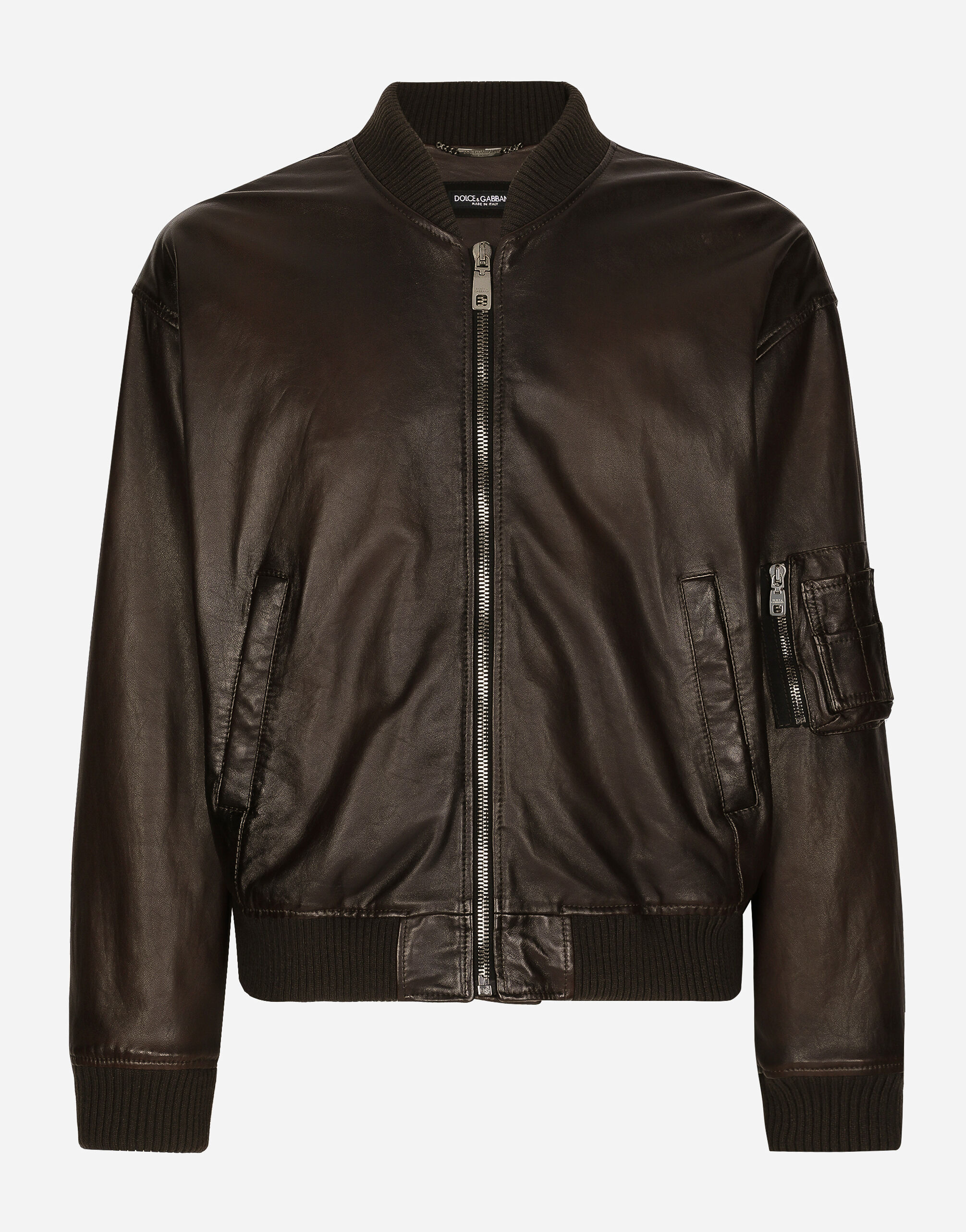 Padded leather jacket in Brown for Men Dolce Gabbana US