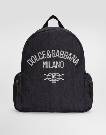 Dolce & Gabbana Mochila en denim con logo Blue EM0122A3M27