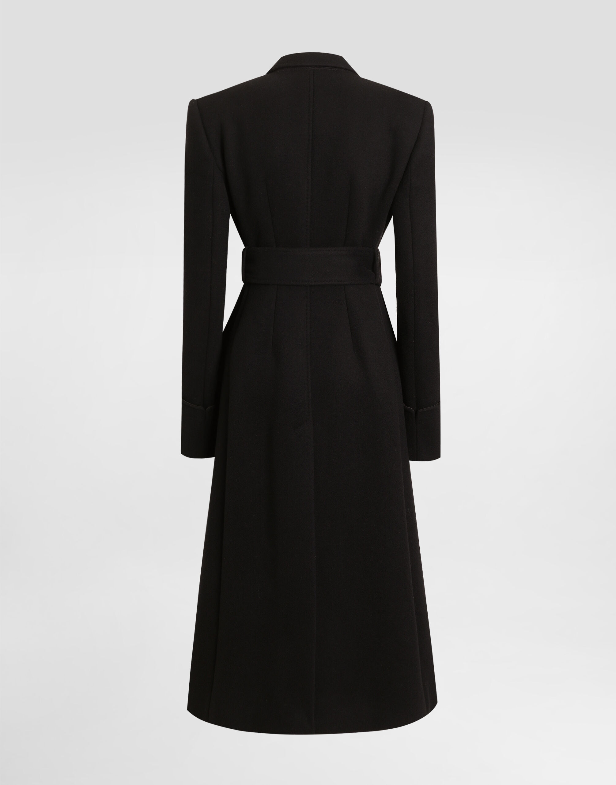 Double-breasted woolen cloth belted coat in BLACK for Women