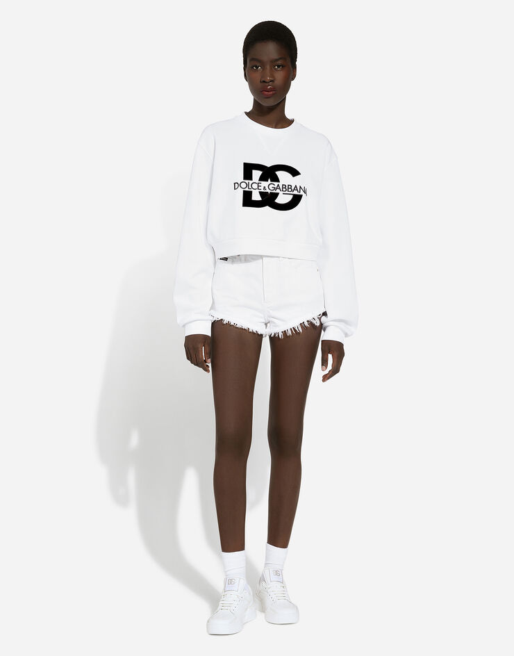 Dolce & Gabbana Sweat-shirt en jersey avec logo DG brodé Blanc F9R55ZGDB7B