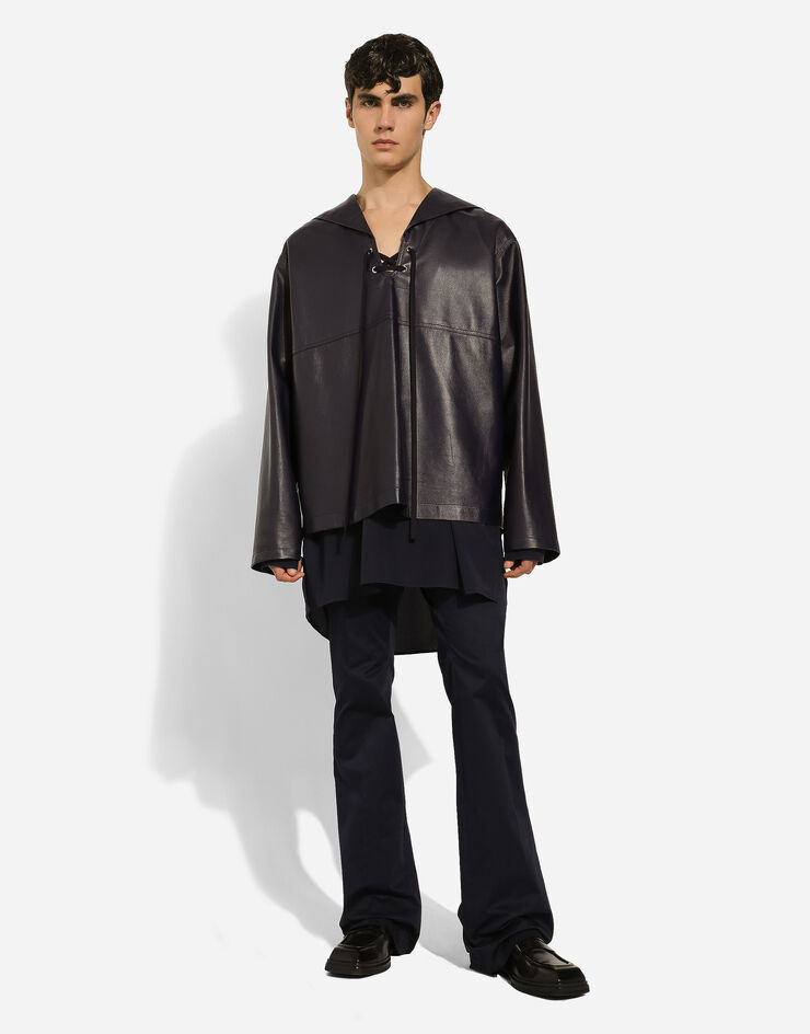 Dolce & Gabbana Leather blouse with sailor-style cape Blue G5LI5LHULT5